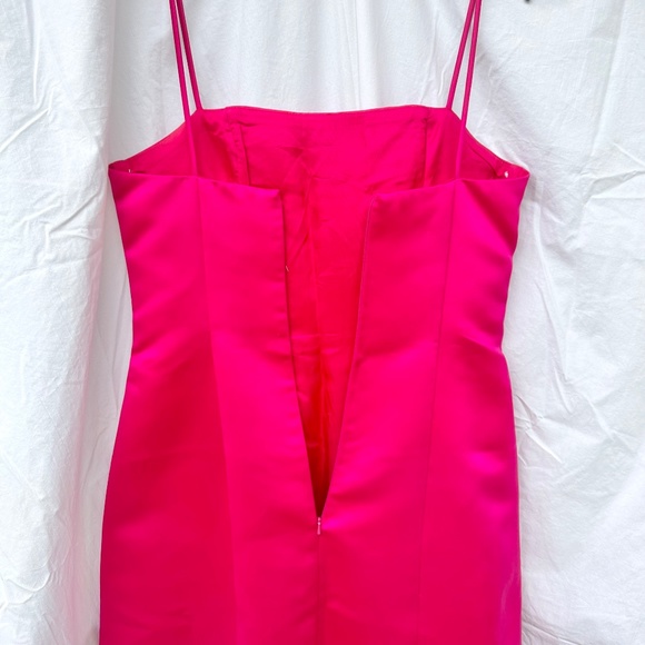 Vintage Satin Rose Pink A Line Dress with Spaghetti Strap Straight Neckline - Picture 5 of 5